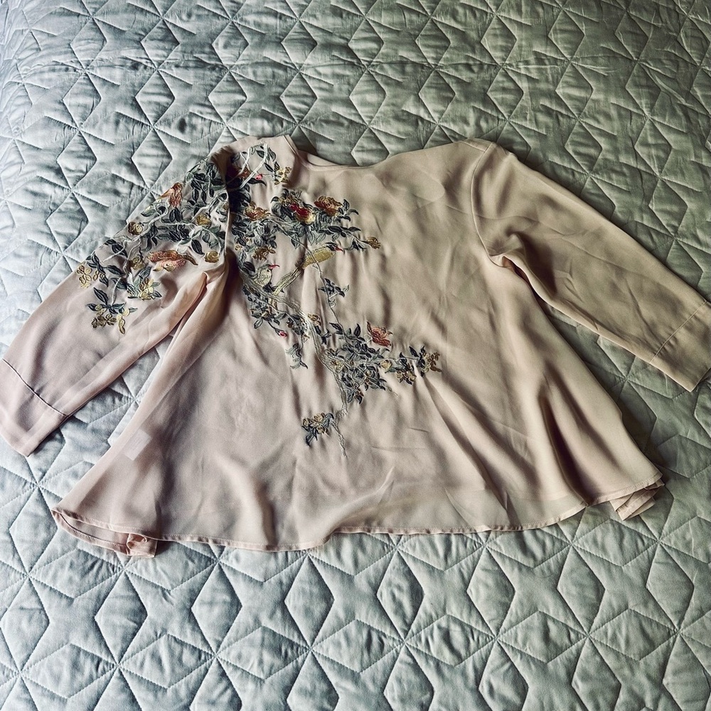 Elegant Floral Embroidered Blush Top